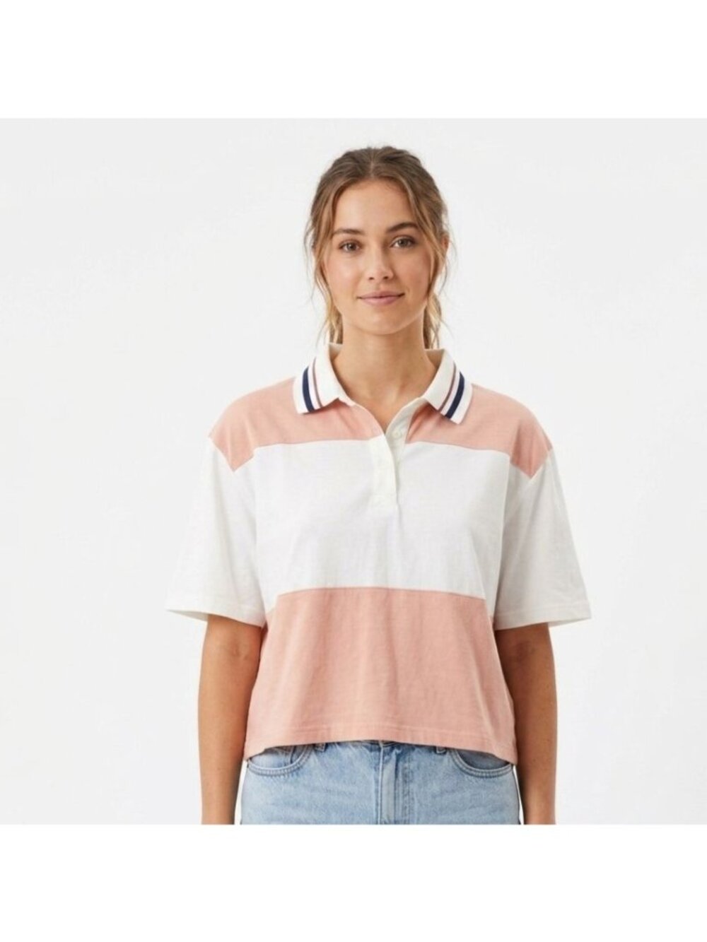 Wild Fable Collar Polo Crop Top Colorblock Pink White Size S Preppy Sporty NEW